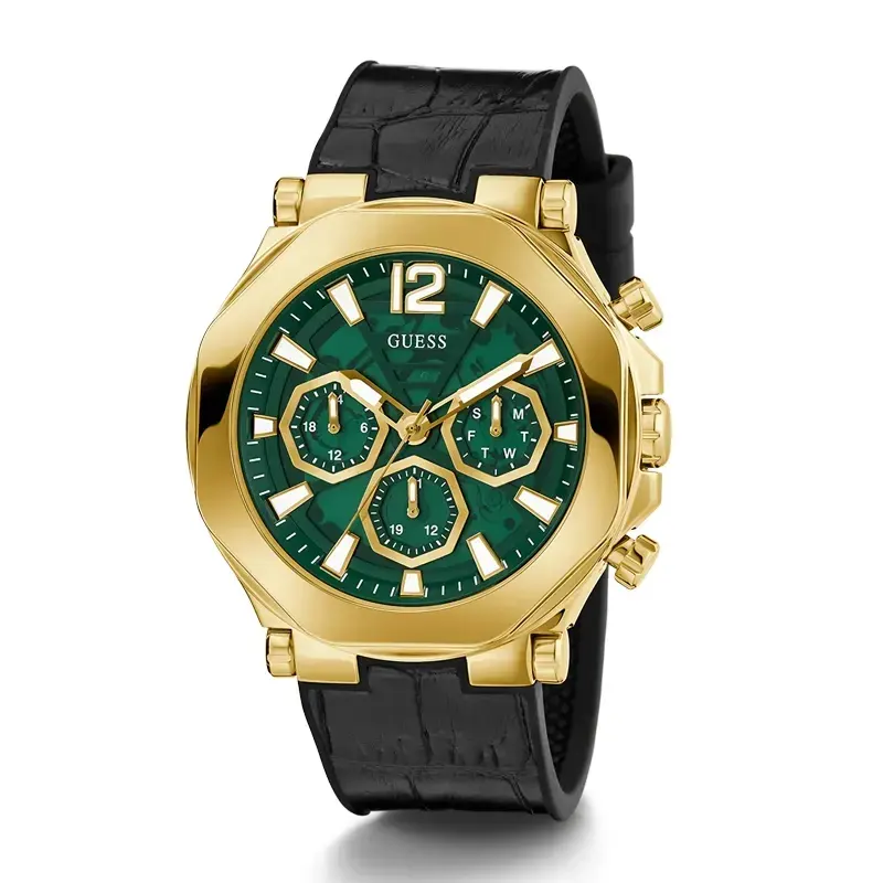 Guess Edge Multi-function Green Dial Leather Men’s Watch- GW0492G3